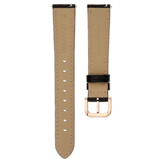 Pulseira de relógio com 16 mm (0,63″) de largura, em couro com costura, preta, com acabamento em tom de ouro rosa Pulseira de relógio com 16 mm (0,63″) de largura, em couro com costura, preta, com acabamento em tom de ouro rosa
