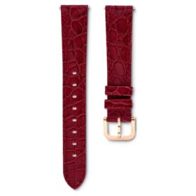 Pulseira de relógio com 16 mm (0,63″) de largura, em couro com costura, vermelha, com acabamento em tom de ouro rosa Pulseira de relógio com 16 mm (0,63″) de largura, em couro com costura, vermelha, com acabamento em tom de ouro rosa