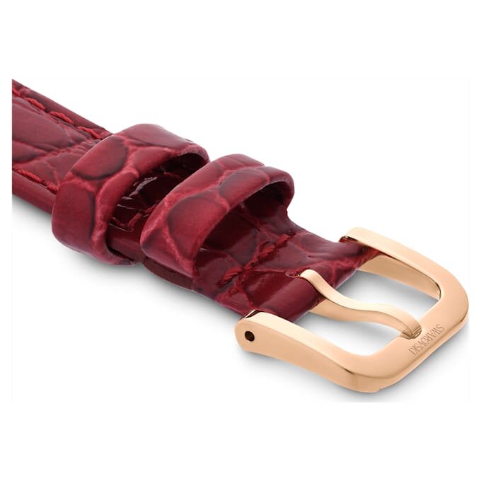 Pulseira de relógio com 16 mm (0,63″) de largura, em couro com costura, vermelha, com acabamento em tom de ouro rosa Pulseira de relógio com 16 mm (0,63″) de largura, em couro com costura, vermelha, com acabamento em tom de ouro rosa