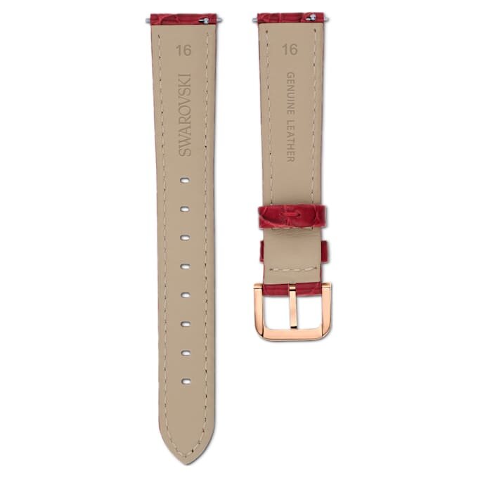 Pulseira de relógio com 16 mm (0,63″) de largura, em couro com costura, vermelha, com acabamento em tom de ouro rosa Pulseira de relógio com 16 mm (0,63″) de largura, em couro com costura, vermelha, com acabamento em tom de ouro rosa