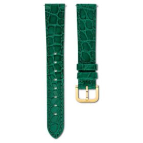 Pulseira de relógio com 16 mm (0,63″) de largura, em pele com costura, verde, acabamento dourado Pulseira de relógio com 16 mm (0,63″) de largura, em pele com costura, verde, acabamento dourado