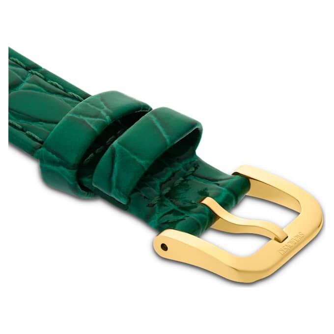 Pulseira de relógio com 16 mm (0,63″) de largura, em pele com costura, verde, acabamento dourado Pulseira de relógio com 16 mm (0,63″) de largura, em pele com costura, verde, acabamento dourado