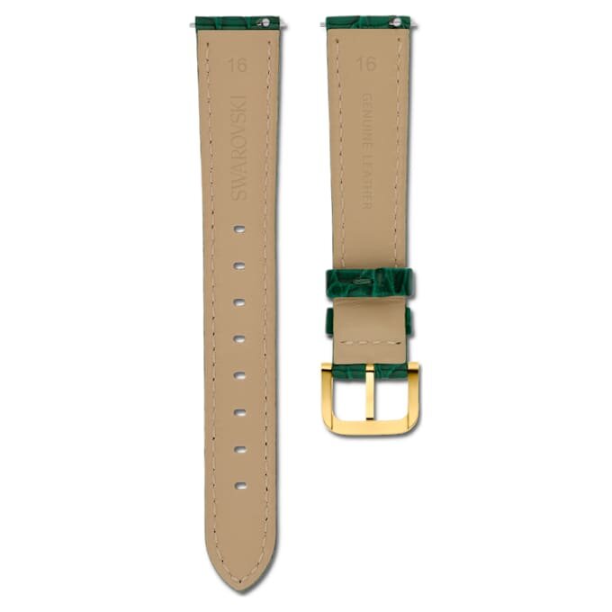 Pulseira de relógio com 16 mm (0,63″) de largura, em pele com costura, verde, acabamento dourado Pulseira de relógio com 16 mm (0,63″) de largura, em pele com costura, verde, acabamento dourado