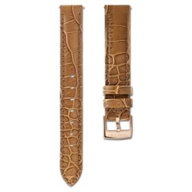 Pulseira de relógio com 17 mm (0,67″) de largura, em pele com costura, castanha, acabamento em tom de ouro rosa Pulseira de relógio com 17 mm (0,67″) de largura, em pele com costura, castanha, acabamento em tom de ouro rosa