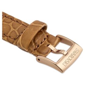 Pulseira de relógio com 17 mm (0,67″) de largura, em pele com costura, castanha, acabamento em tom de ouro rosa Pulseira de relógio com 17 mm (0,67″) de largura, em pele com costura, castanha, acabamento em tom de ouro rosa