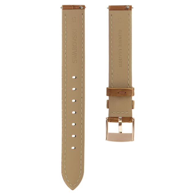 Pulseira de relógio com 17 mm (0,67″) de largura, em pele com costura, castanha, acabamento em tom de ouro rosa Pulseira de relógio com 17 mm (0,67″) de largura, em pele com costura, castanha, acabamento em tom de ouro rosa
