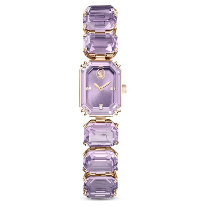 Pulseira de relógio com corte octogonal, roxa, acabamento dourado champanhe Pulseira de relógio com corte octogonal, roxa, acabamento dourado champanhe