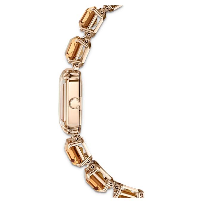 Pulseira de relógio com cristais de corte octogonal, castanha, acabamento em tom de ouro champanhe Pulseira de relógio com cristais de corte octogonal, castanha, acabamento em tom de ouro champanhe