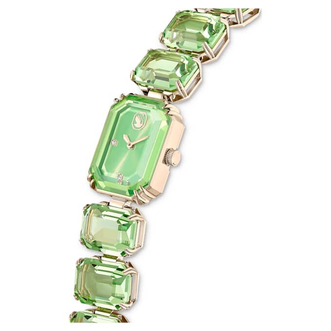 Pulseira de relógio com cristais de corte octogonal, verde, acabamento em tom dourado champanhe Pulseira de relógio com cristais de corte octogonal, verde, acabamento em tom dourado champanhe
