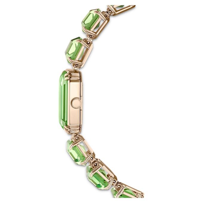Pulseira de relógio com cristais de corte octogonal, verde, acabamento em tom dourado champanhe Pulseira de relógio com cristais de corte octogonal, verde, acabamento em tom dourado champanhe