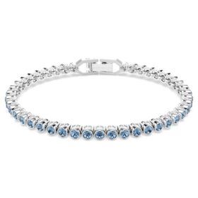 Pulseira de ténis Imber Emily com cristais de corte redondo, azuis, banhada a ródio