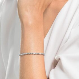 Pulseira de ténis Imber Emily com cristais de corte redondo, branca, banhada a ródio