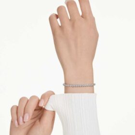 Pulseira de ténis Imber Emily com cristais de corte redondo, preta, banhada a ródio