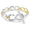 Pulseira Dextera com corte redondo, barra em T, branca, acabamento em metais misturados Pulseira Dextera com corte redondo, barra em T, branca, acabamento em metais misturados