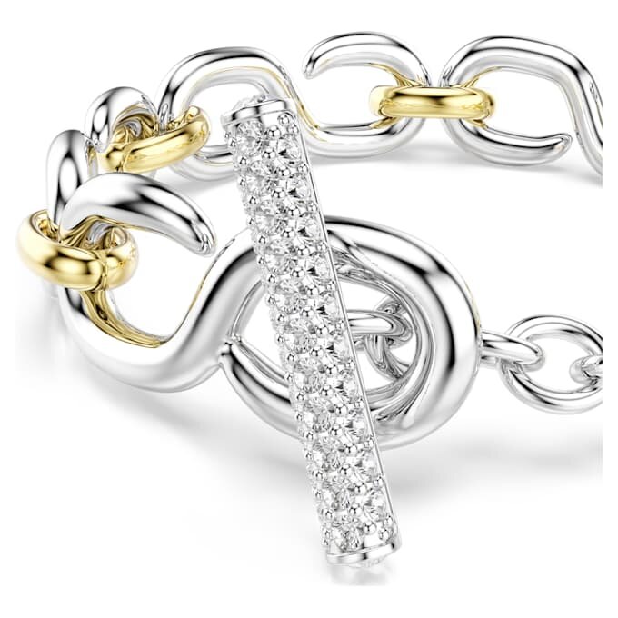 Pulseira Dextera com corte redondo, barra em T, branca, acabamento em metais misturados Pulseira Dextera com corte redondo, barra em T, branca, acabamento em metais misturados