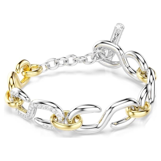 Pulseira Dextera com corte redondo, barra em T, branca, acabamento em metais misturados Pulseira Dextera com corte redondo, barra em T, branca, acabamento em metais misturados