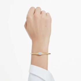 Pulseira Dextera com corte redondo, branca, banhada a dourado
