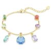 Pulseira Gema com cortes mistos, cristais pendentes, multicolorida, banhada a dourado Pulseira Gema com cortes mistos, cristais pendentes, multicolorida, banhada a dourado