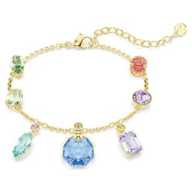Pulseira Gema com cortes mistos, cristais pendentes, multicolorida, banhada a dourado Pulseira Gema com cortes mistos, cristais pendentes, multicolorida, banhada a dourado