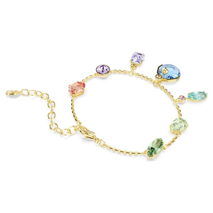 Pulseira Gema com cortes mistos, cristais pendentes, multicolorida, banhada a dourado Pulseira Gema com cortes mistos, cristais pendentes, multicolorida, banhada a dourado