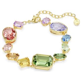Pulseira Gema com cortes mistos, multicolorida, banhada a ouro Pulseira Gema com cortes mistos, multicolorida, banhada a ouro