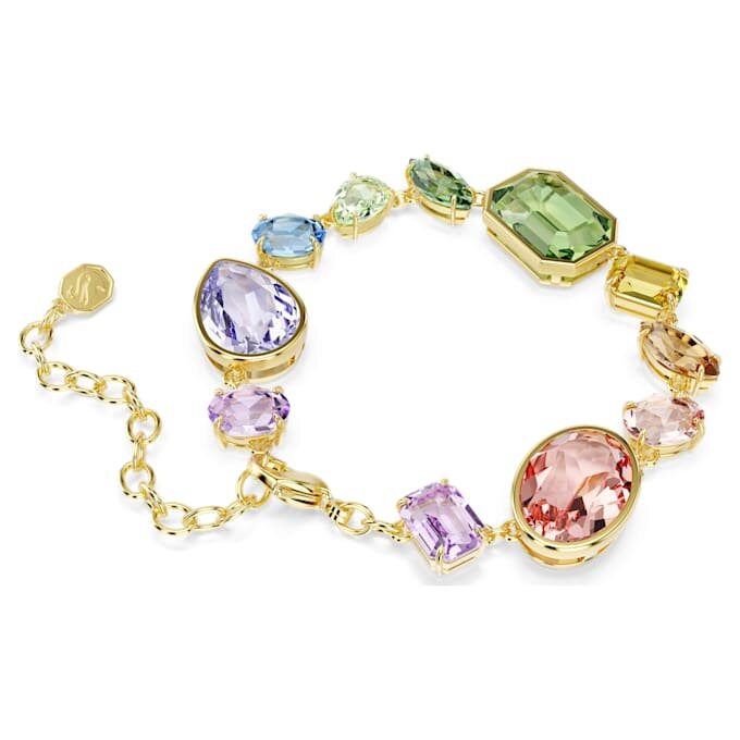 Pulseira Gema com cortes mistos, multicolorida, banhada a ouro Pulseira Gema com cortes mistos, multicolorida, banhada a ouro