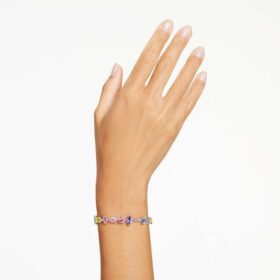 Pulseira Gema com cortes mistos, multicolorida, banhada a ródio Pulseira Gema com cortes mistos, multicolorida, banhada a ródio