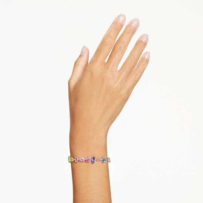 Pulseira Gema com cortes mistos, multicolorida, banhada a ródio Pulseira Gema com cortes mistos, multicolorida, banhada a ródio