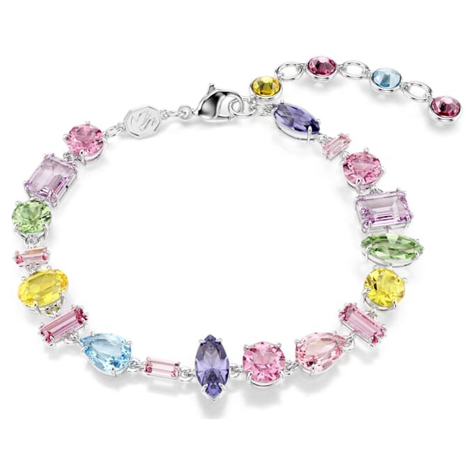 Pulseira Gema com cortes mistos, multicolorida, banhada a ródio Pulseira Gema com cortes mistos, multicolorida, banhada a ródio