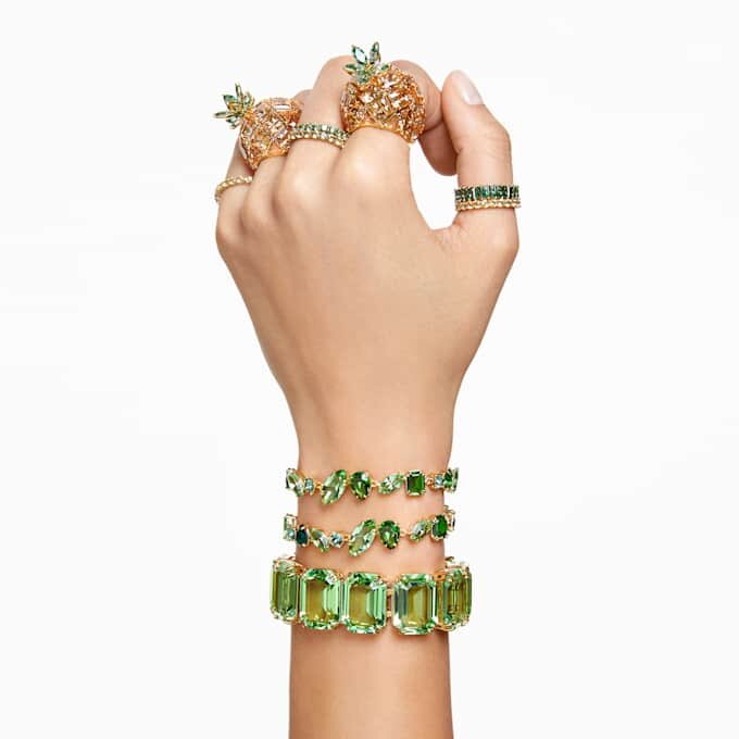 Anel Matrix com corte baguete, verde, banhado a ouro Anel Matrix com corte baguete, verde, banhado a ouro