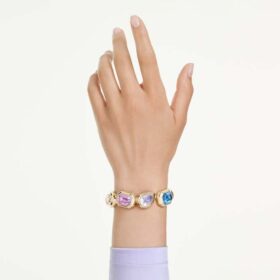 Pulseira Gema com cristais de grandes dimensões, cortes variados, multicoloridos, banhada a ouro Pulseira Gema com cristais de grandes dimensões, cortes variados, multicoloridos, banhada a ouro