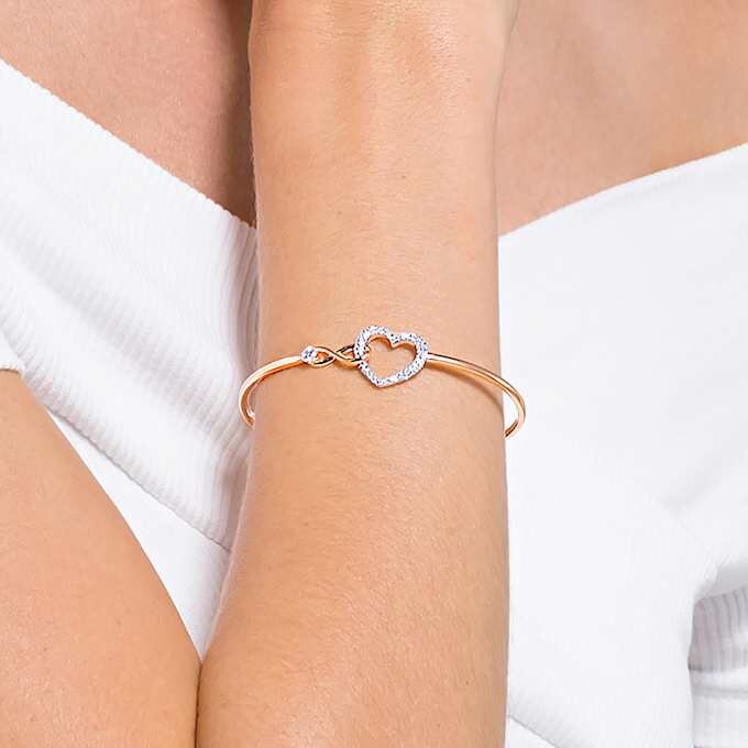 Pulseira Hyperbola Infinity e Coração, Branca, Acabamento em Metais Misturados Pulseira Hyperbola Infinity e Coração, Branca, Acabamento em Metais Misturados
