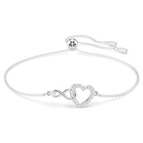 Pulseira Hyperbola Infinity e Coração, Branca, banhada a ródio Pulseira Hyperbola Infinity e Coração, Branca, banhada a ródio