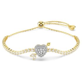 Pulseira Idyllia com cortes mistos, coração com seta, branca, banhada a dourado Pulseira Idyllia com cortes mistos, coração com seta, branca, banhada a dourado