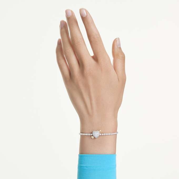Pulseira Idyllia com cortes mistos, coração com seta, branca, banhada a ródio Pulseira Idyllia com cortes mistos, coração com seta, branca, banhada a ródio