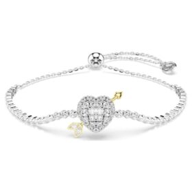 Pulseira Idyllia com cortes mistos, coração com seta, branca, banhada a ródio Pulseira Idyllia com cortes mistos, coração com seta, branca, banhada a ródio