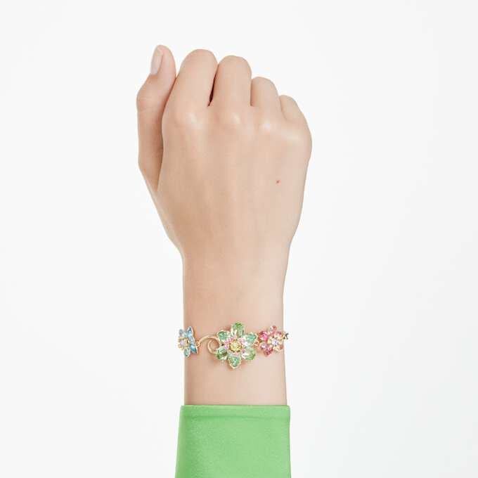 Pulseira Idyllia com cortes mistos, flor, multicolorida, banhada a dourado Pulseira Idyllia com cortes mistos, flor, multicolorida, banhada a dourado