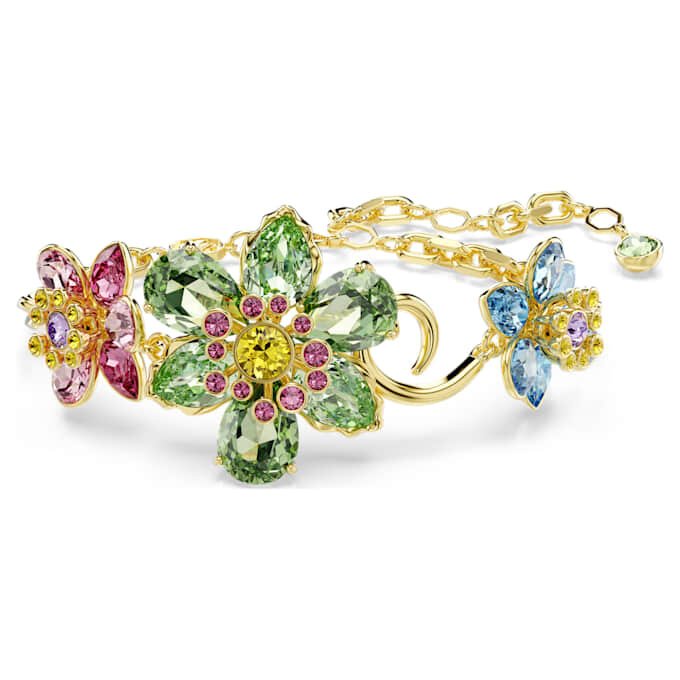 Pulseira Idyllia com cortes mistos, flor, multicolorida, banhada a dourado Pulseira Idyllia com cortes mistos, flor, multicolorida, banhada a dourado