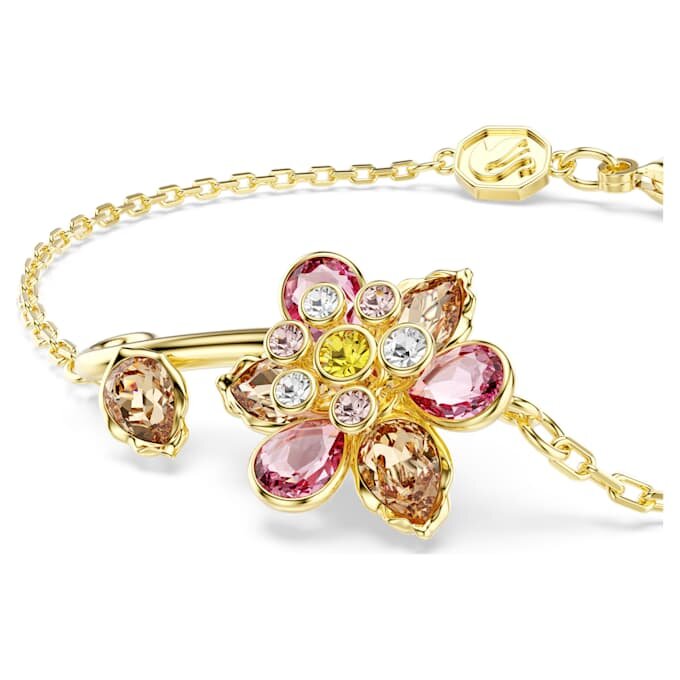 Pulseira Idyllia com cortes mistos, flor, multicolorida, banhada a dourado Pulseira Idyllia com cortes mistos, flor, multicolorida, banhada a dourado