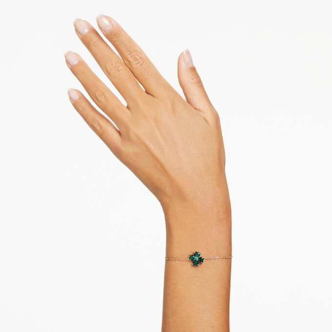 Pulseira Idyllia com cortes mistos, trevo, verde, banhada a dourado Pulseira Idyllia com cortes mistos, trevo, verde, banhada a dourado