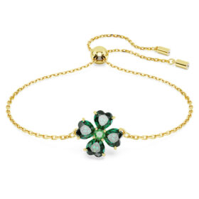 Pulseira Idyllia com cortes mistos, trevo, verde, banhada a dourado Pulseira Idyllia com cortes mistos, trevo, verde, banhada a dourado