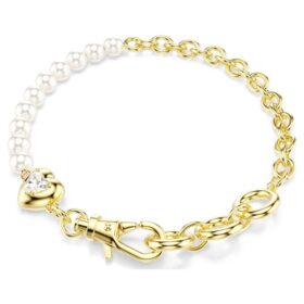 Pulseira Idyllia com pérola de cristal, branca, banhada a dourado Pulseira Idyllia com pérola de cristal, branca, banhada a dourado