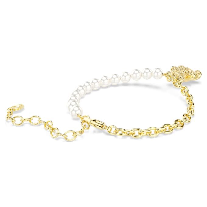 Pulseira Idyllia com pérola de cristal, corte redondo, ursinho, tom dourado, banhada a ouro Pulseira Idyllia com pérola de cristal, corte redondo, ursinho, tom dourado, banhada a ouro