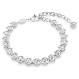 Pulseira Imber Tennis com cristais de corte redondo, branca, banhada a ródio Pulseira Imber Tennis com cristais de corte redondo, branca, banhada a ródio
