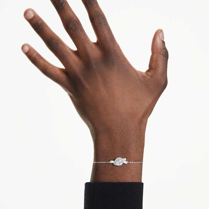 Pulseira Matrix com corte baguete, nó, branca, banhada a ródio Pulseira Matrix com corte baguete, nó, branca, banhada a ródio