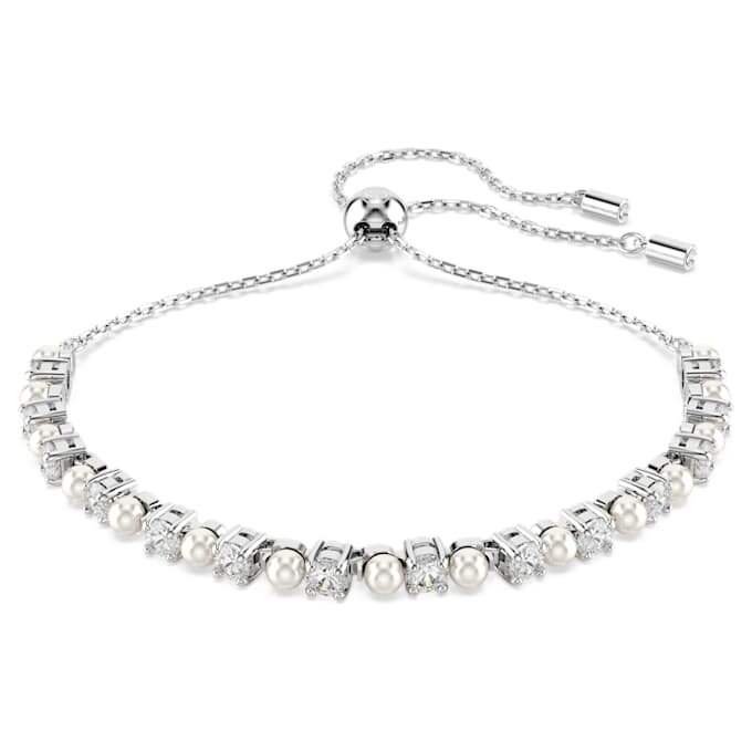 Pulseira Matrix com pérola de cristal, corte redondo, branca, banhada a ródio Pulseira Matrix com pérola de cristal, corte redondo, branca, banhada a ródio