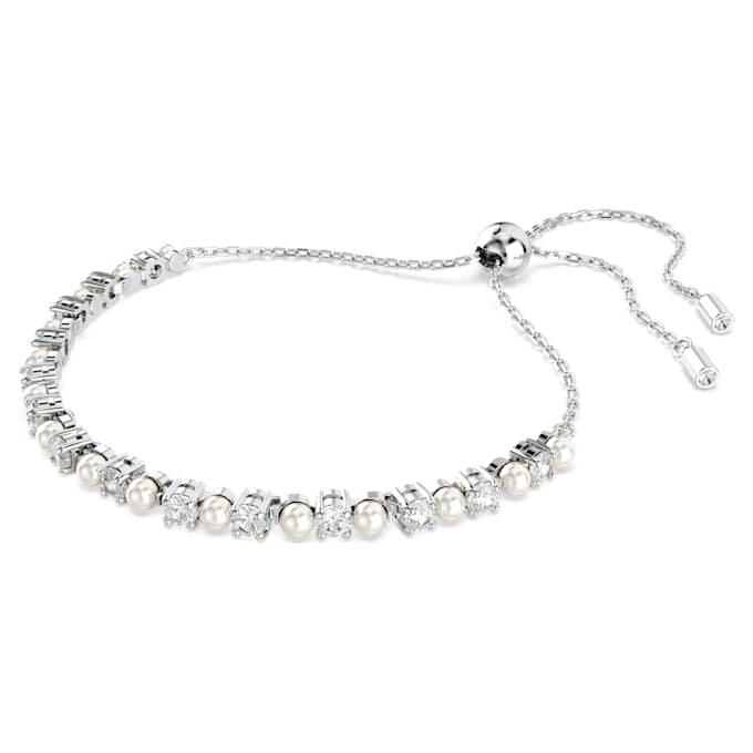 Pulseira Matrix com pérola de cristal, corte redondo, branca, banhada a ródio Pulseira Matrix com pérola de cristal, corte redondo, branca, banhada a ródio