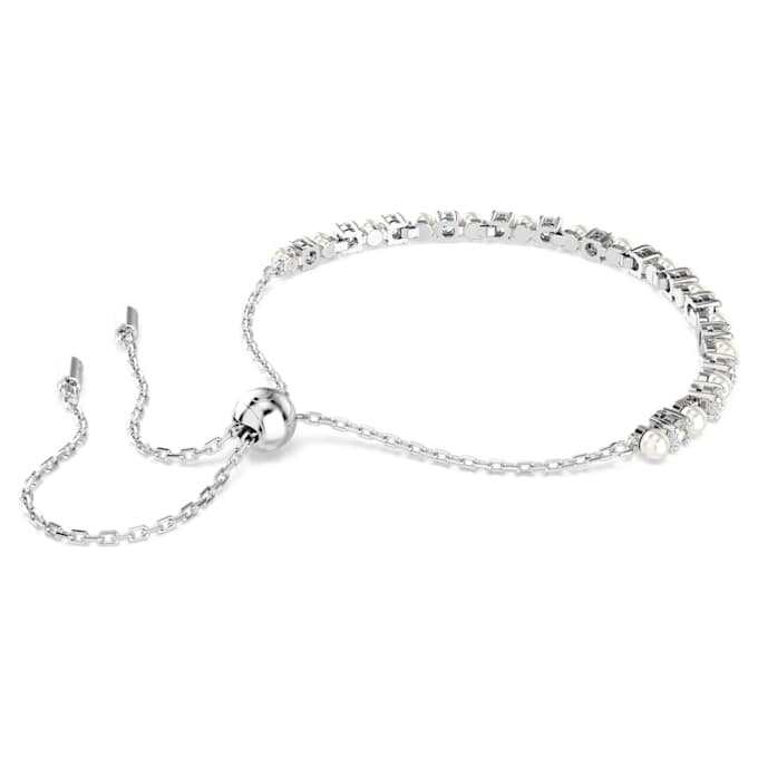 Pulseira Matrix com pérola de cristal, corte redondo, branca, banhada a ródio Pulseira Matrix com pérola de cristal, corte redondo, branca, banhada a ródio