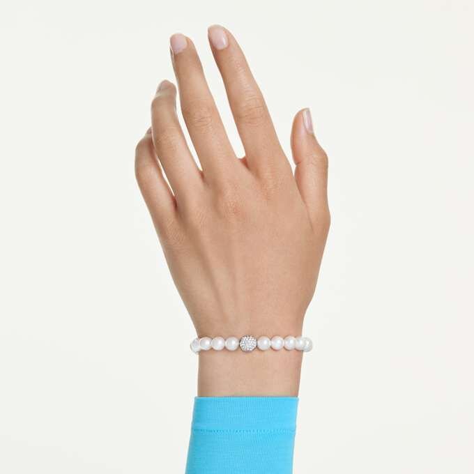 Pulseira Matrix com pérolas de cristal, branca, banhada a ródio Pulseira Matrix com pérolas de cristal, branca, banhada a ródio