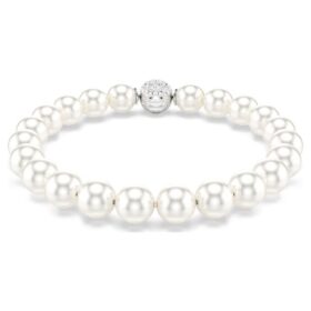 Pulseira Matrix com pérolas de cristal, branca, banhada a ródio Pulseira Matrix com pérolas de cristal, branca, banhada a ródio